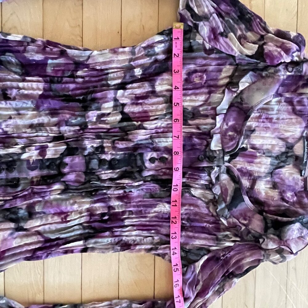 VTG Y2K Crinkle Gold Metallic Bell Sleeve Blouse Purple S Fairycore Artist - Picture 7 of 9